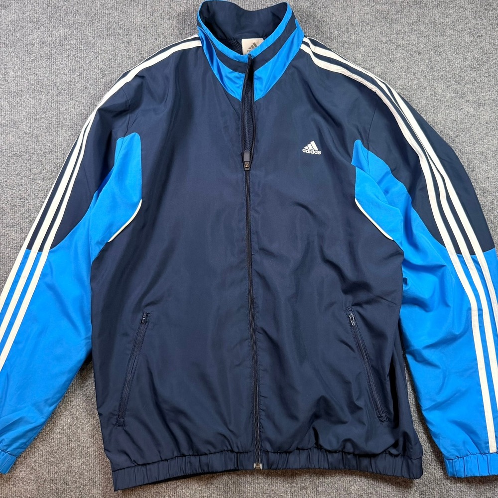 Adidas Track Jacket Mens Large Navy Blue Climalite Full Zip Mesh Lined 3-Stripe